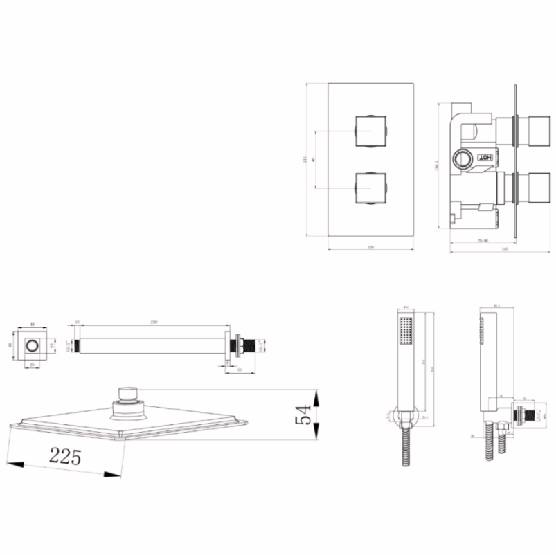 Nero Square Ceiling Mounted Concealed Shower Kit - Chrome