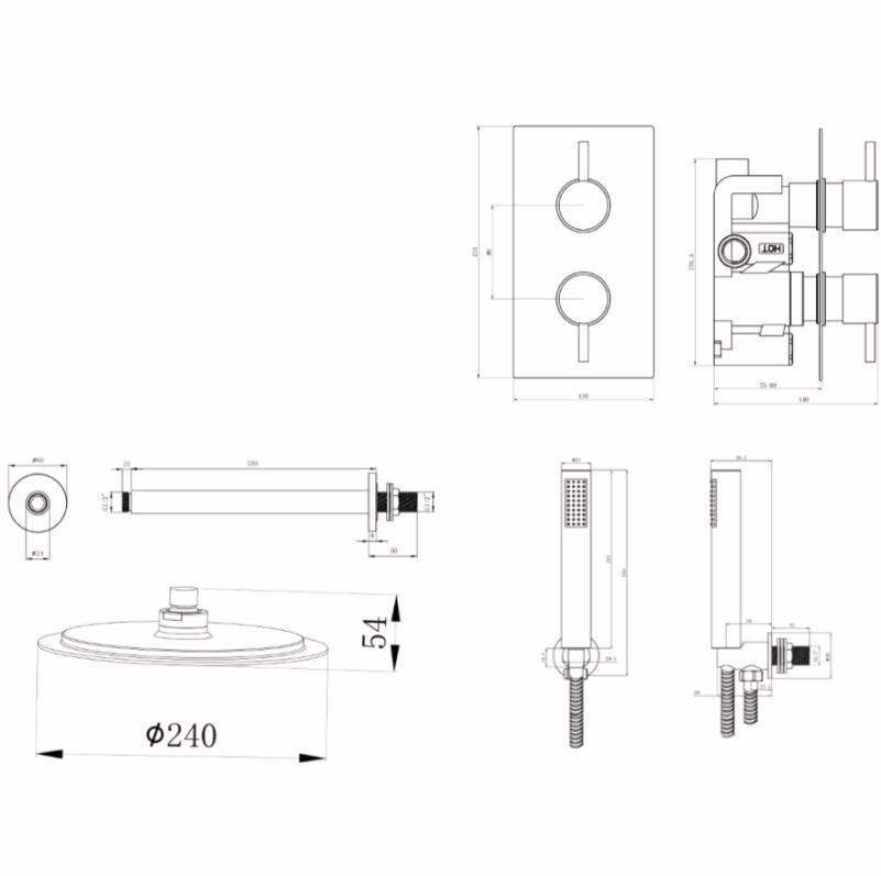 Nero Round Ceiling Mounted Concealed Shower Kit - Chrome