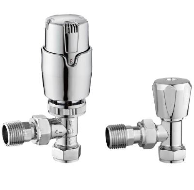 Thermostatic Controlled Angled Radiator Valves - Chrome
