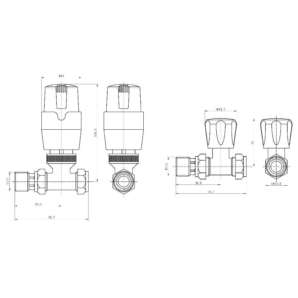Thermostatic Controlled Straight Radiator Valves - Chrome