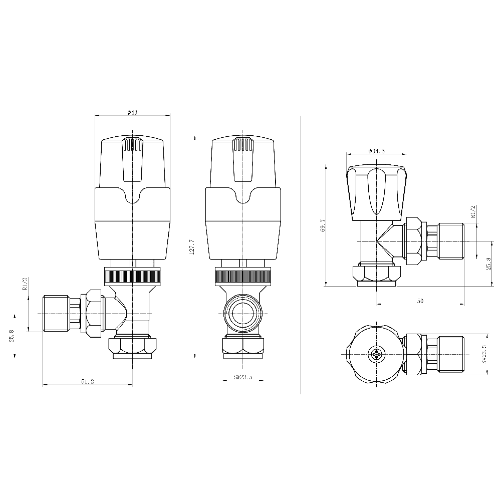 Thermostatic Controlled Straight Radiator Valves - Brushed Brass