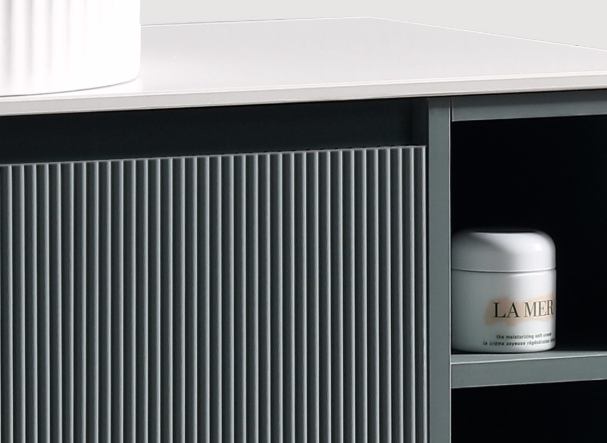 Faenza 1000mm 1 Drawer Wall Mounted Vanity Unit & Sintered Stone Counter Top with Side Storage - Riveria Blue
