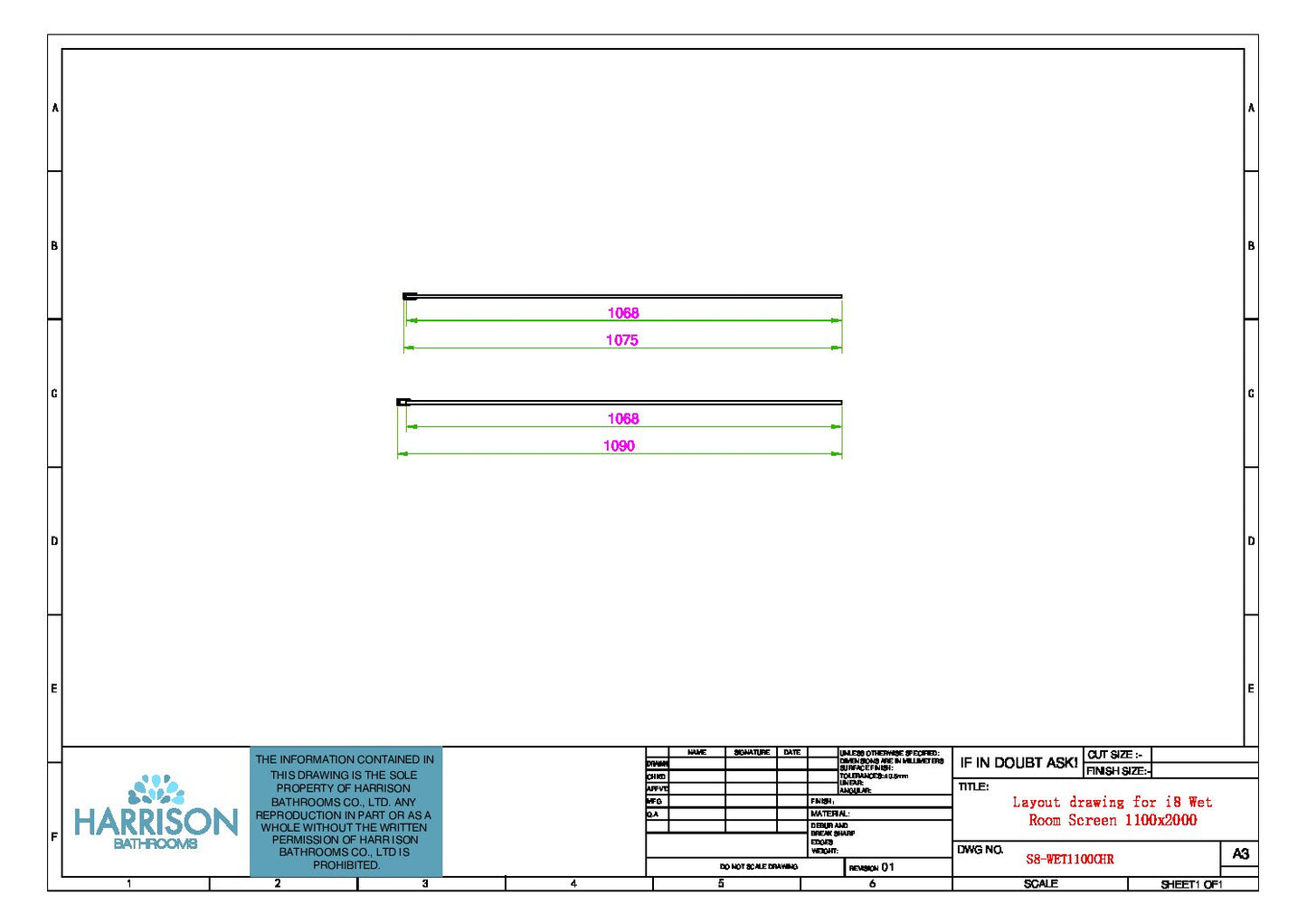 Sense8 1100mm Wetroom Screen & Support Arm - Brushed Brass