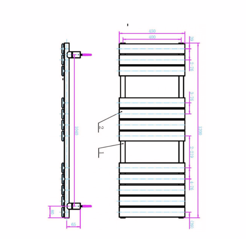 Scala 450x1200mm Designer Towel Rail - Black