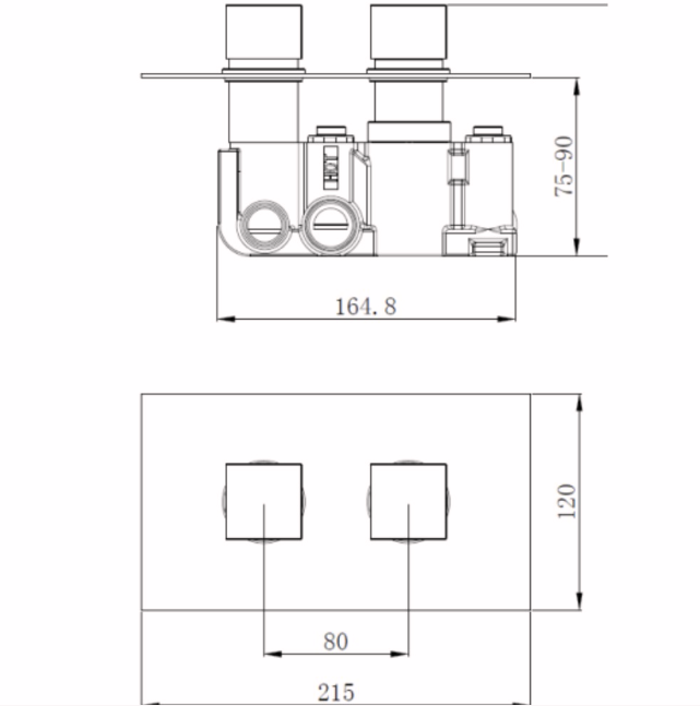 Signature Square Concealed Thermostatic 2 Way Shower Kit