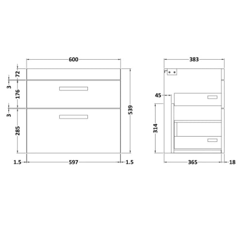 Lora 600mm Wall Mounted Vanity Unit & Basin - Gloss Anthracite