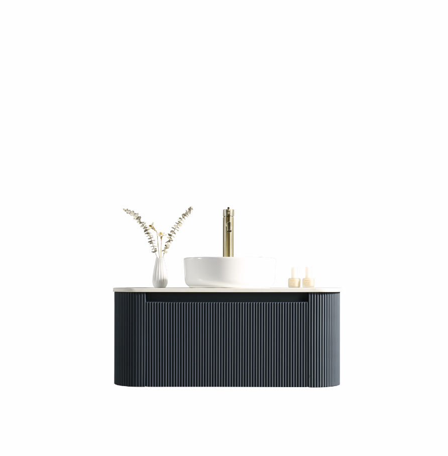 Faenza 870mm Fluted Wall Mounted Vanity Unit & Sintered Stone Counter Top - Midnight Blue