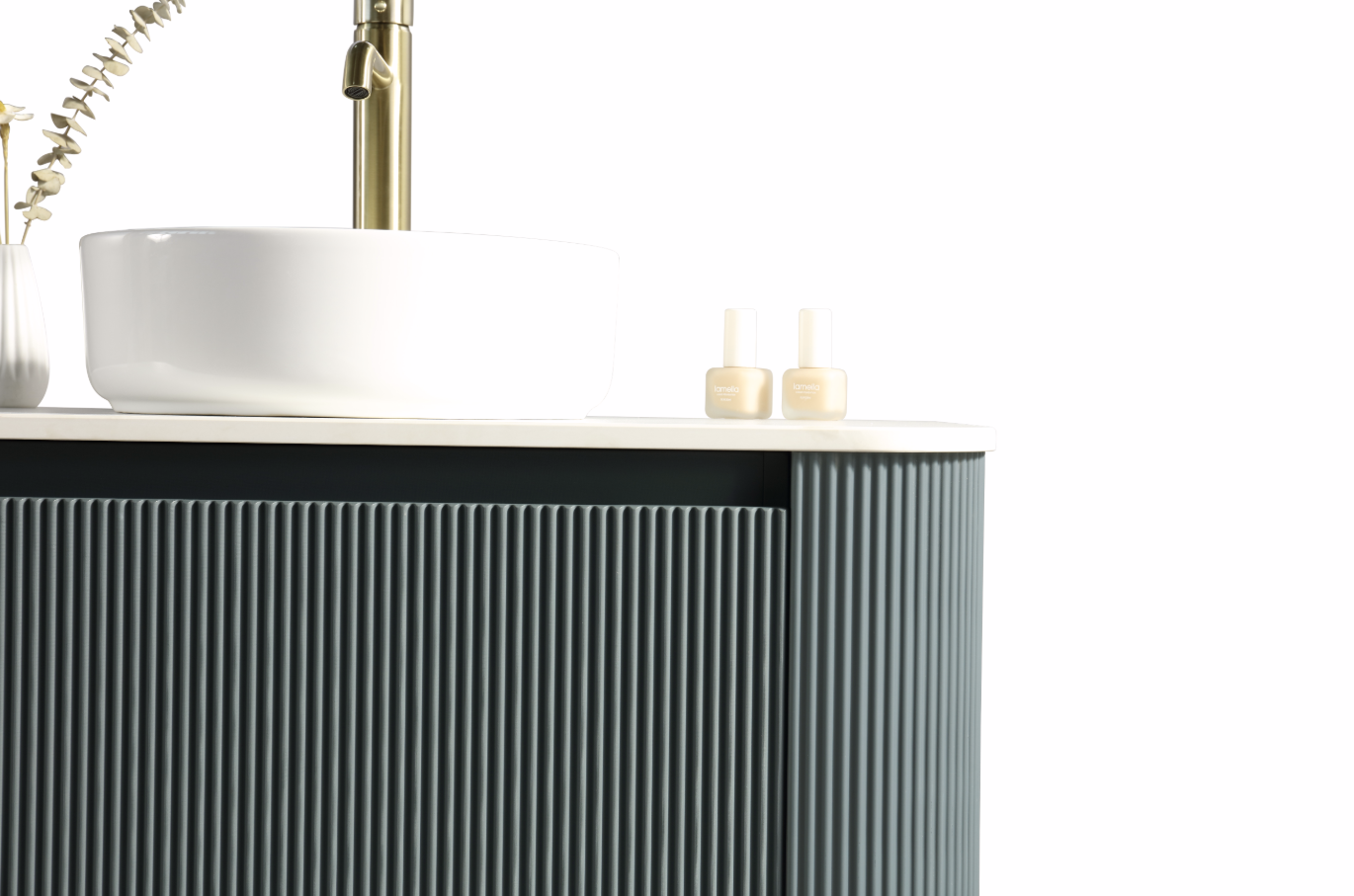 Faenza 870mm Fluted Wall Mounted Vanity Unit & Sintered Stone Counter Top - Smoked Sage