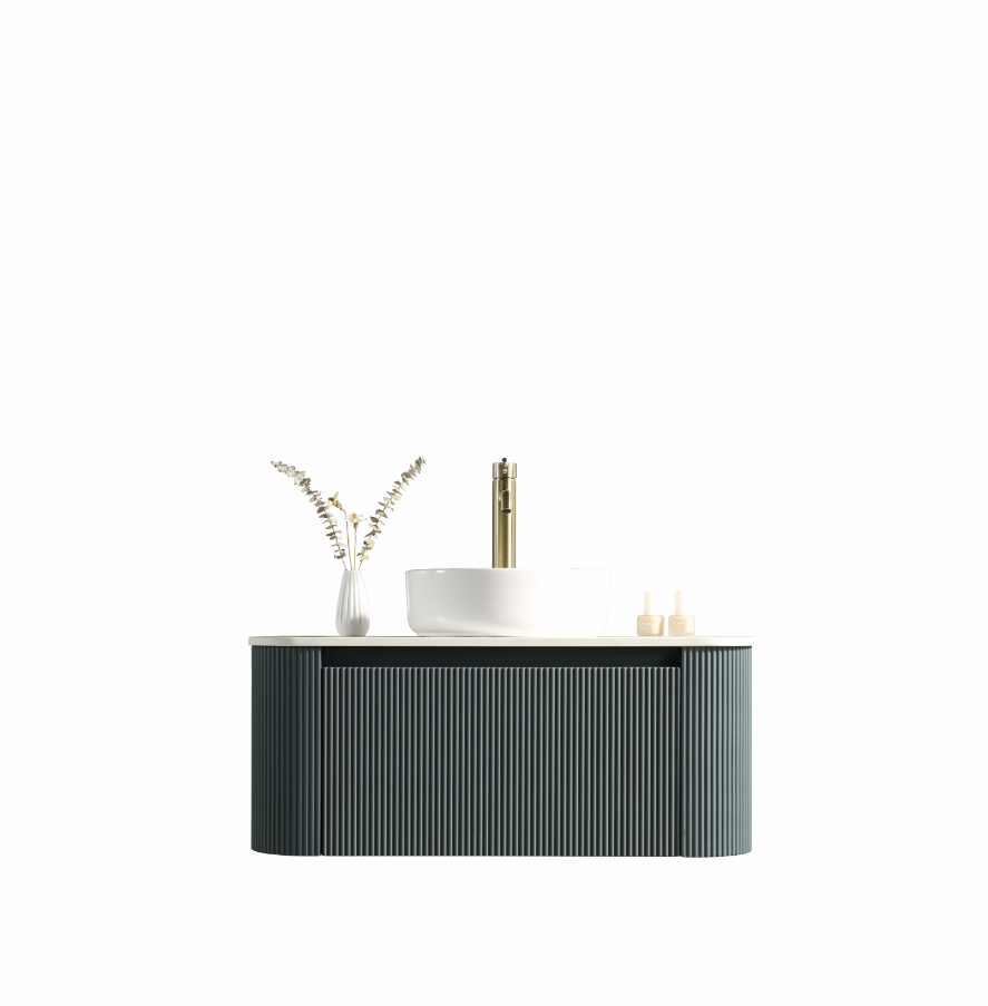 Faenza 870mm Fluted Wall Mounted Vanity Unit & Sintered Stone Counter Top - Smoked Sage