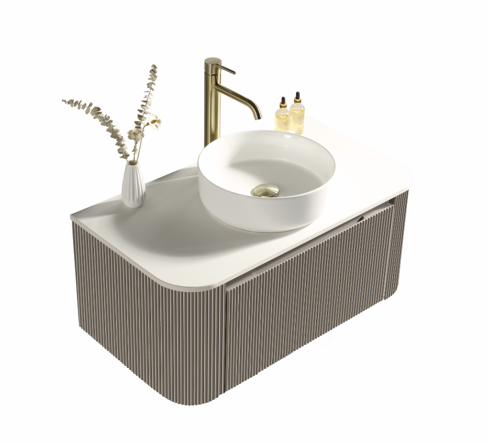 Faenza 870mm Fluted Wall Mounted Vanity Unit & Sintered Stone Counter Top - Cashmere