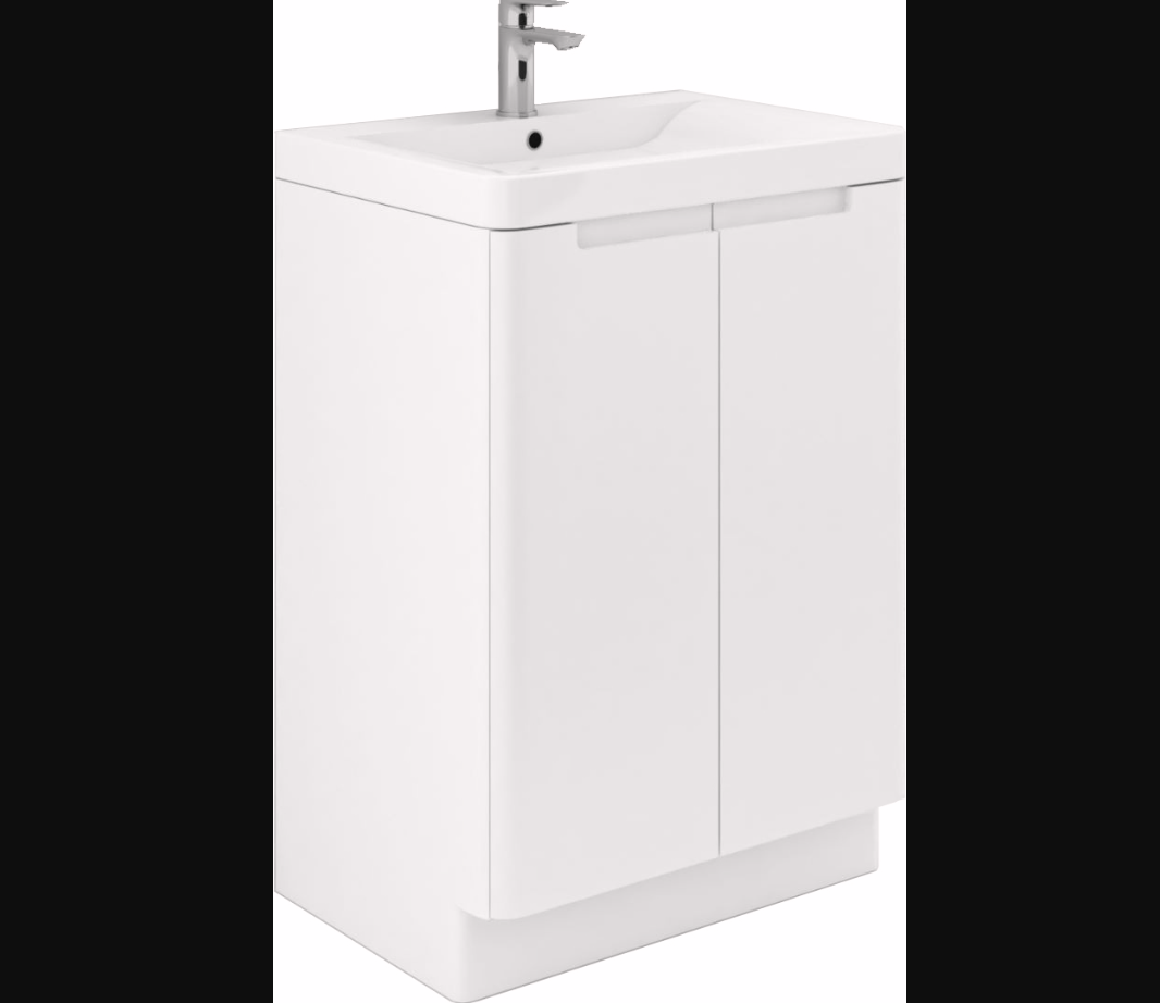 Vela 2 Door Floorstanding Vanity Unit & Basin - White Gloss