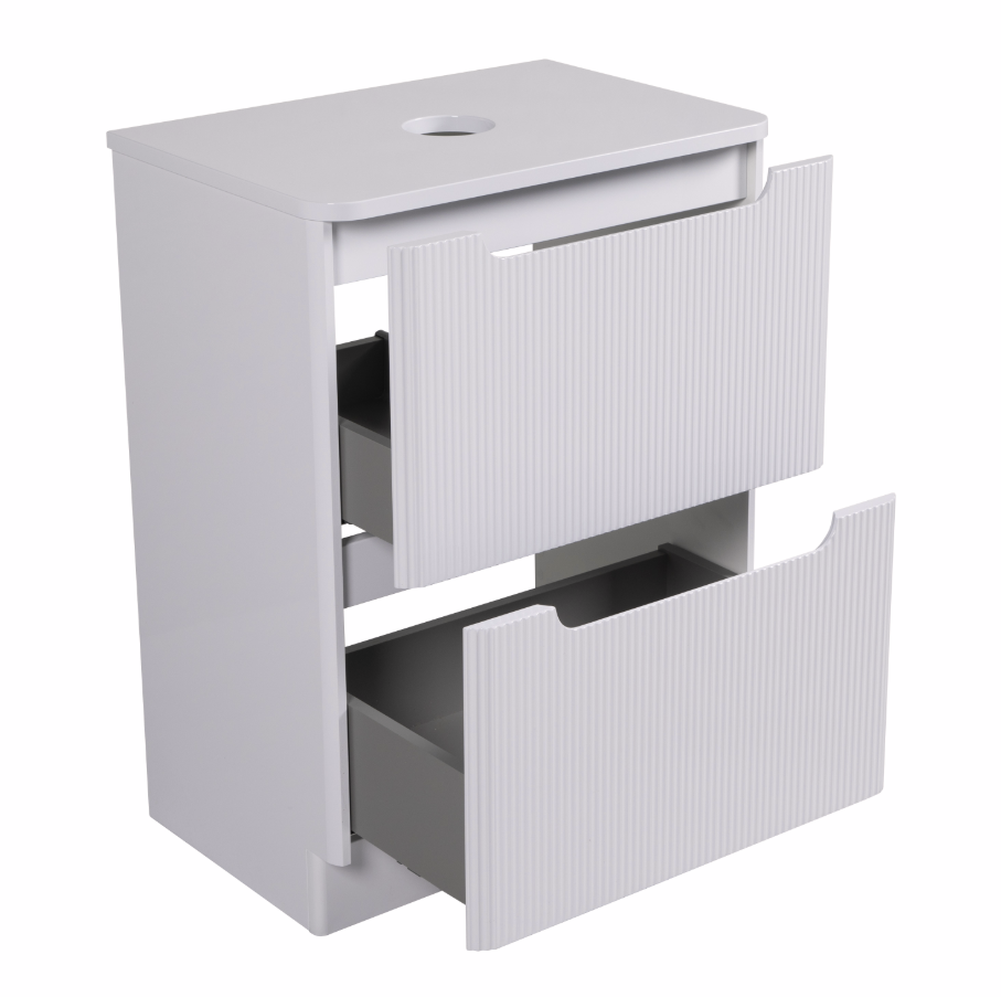 Vela Fluted 600mm 2 Drawer Floorstanding Vanity Unit & Basin - White Gloss