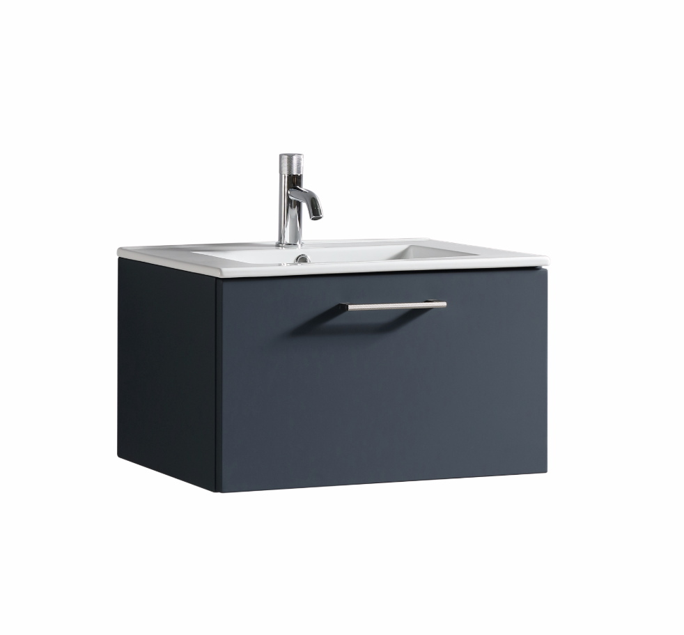 Vicenza 600mm 1 Drawer Wall Mounted Vanity Unit & Basin - Midnight Blue