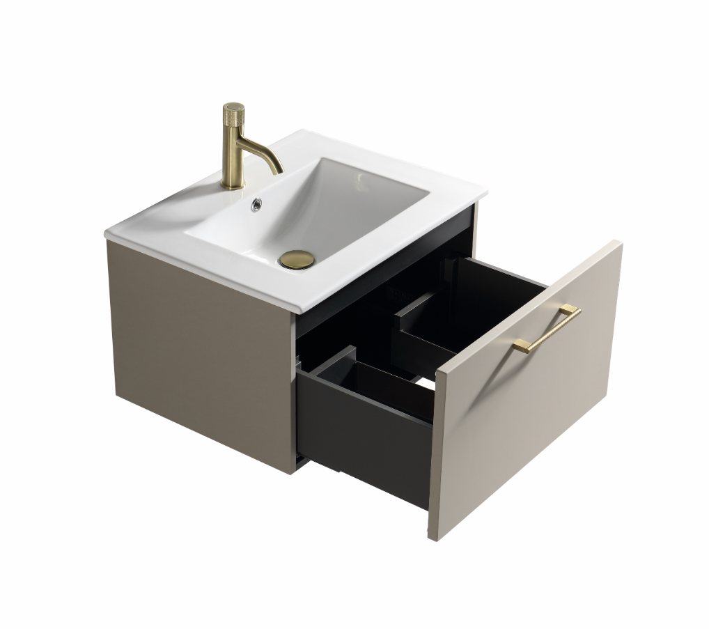 Vicenza 600mm 1 Drawer Wall Mounted Vanity Unit & Basin - Cashmere