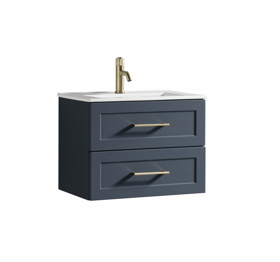 Modena 600mm 2 Drawer Wall Mounted Vanity Unit & Basin - Midnight Blue