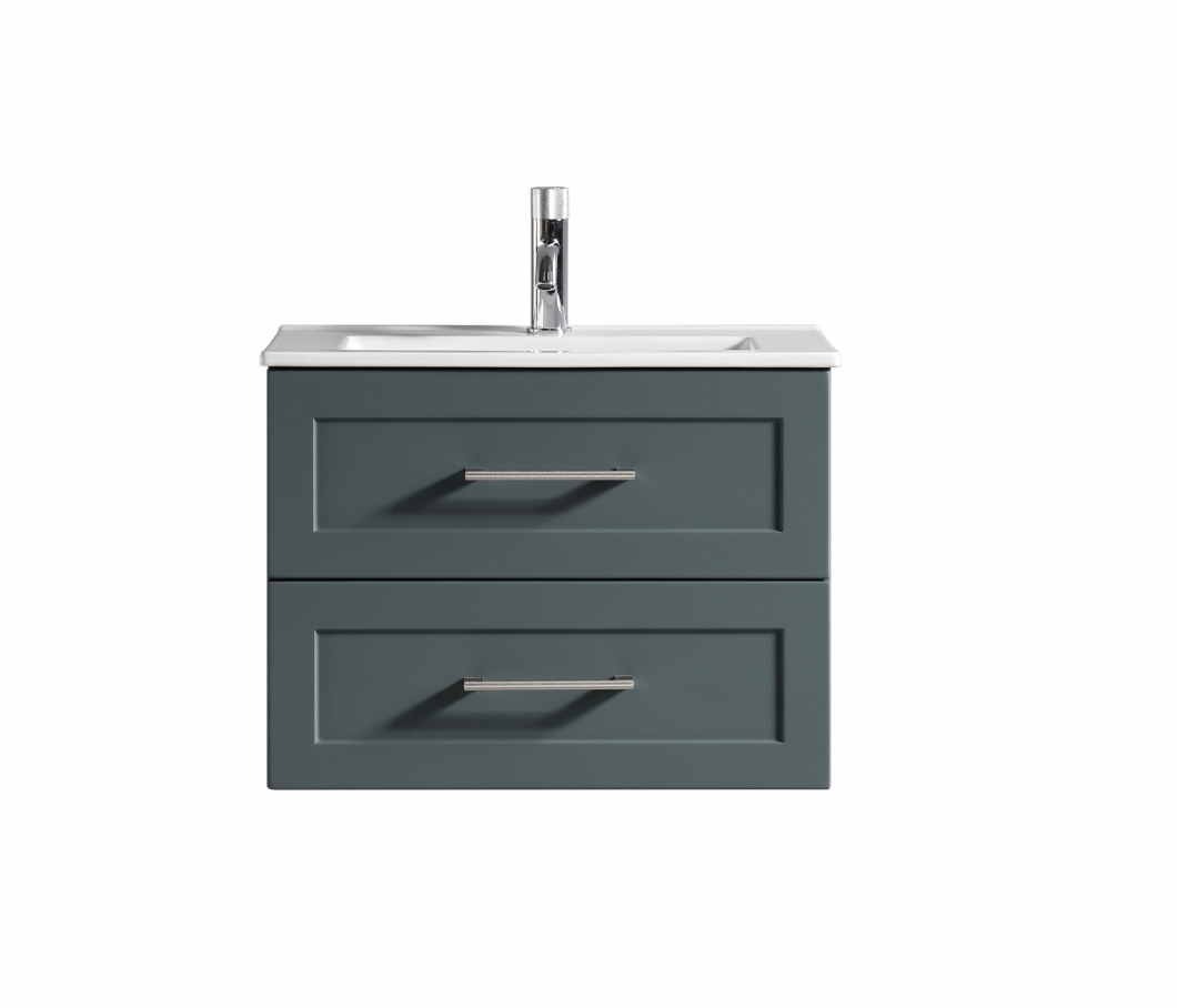 Modena 600mm 2 Drawer Wall Mounted Vanity Unit & Basin - Smoked Sage