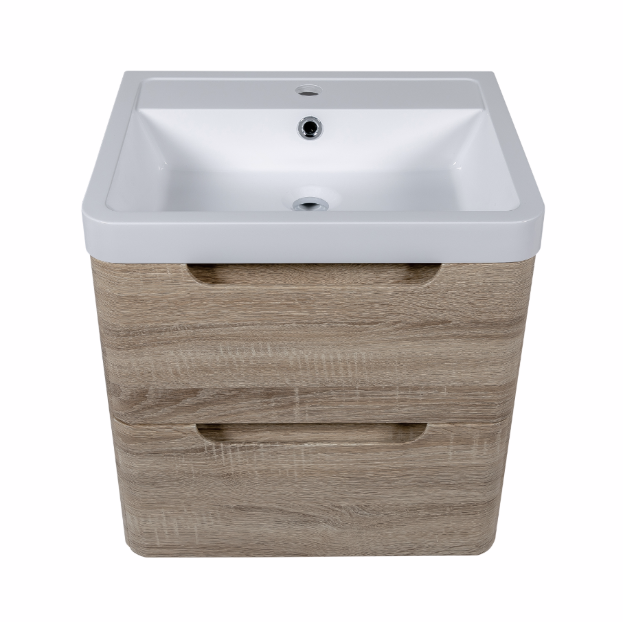 Vela 500mm 2 Drawer Floor standing Vanity Unit & Basin - Amber Oak