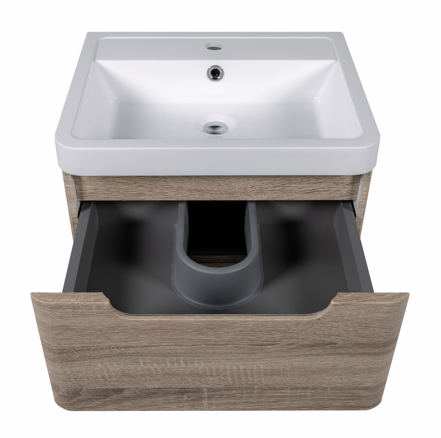 Vela 500mm 2 Drawer Floor standing Vanity Unit & Basin - Amber Oak