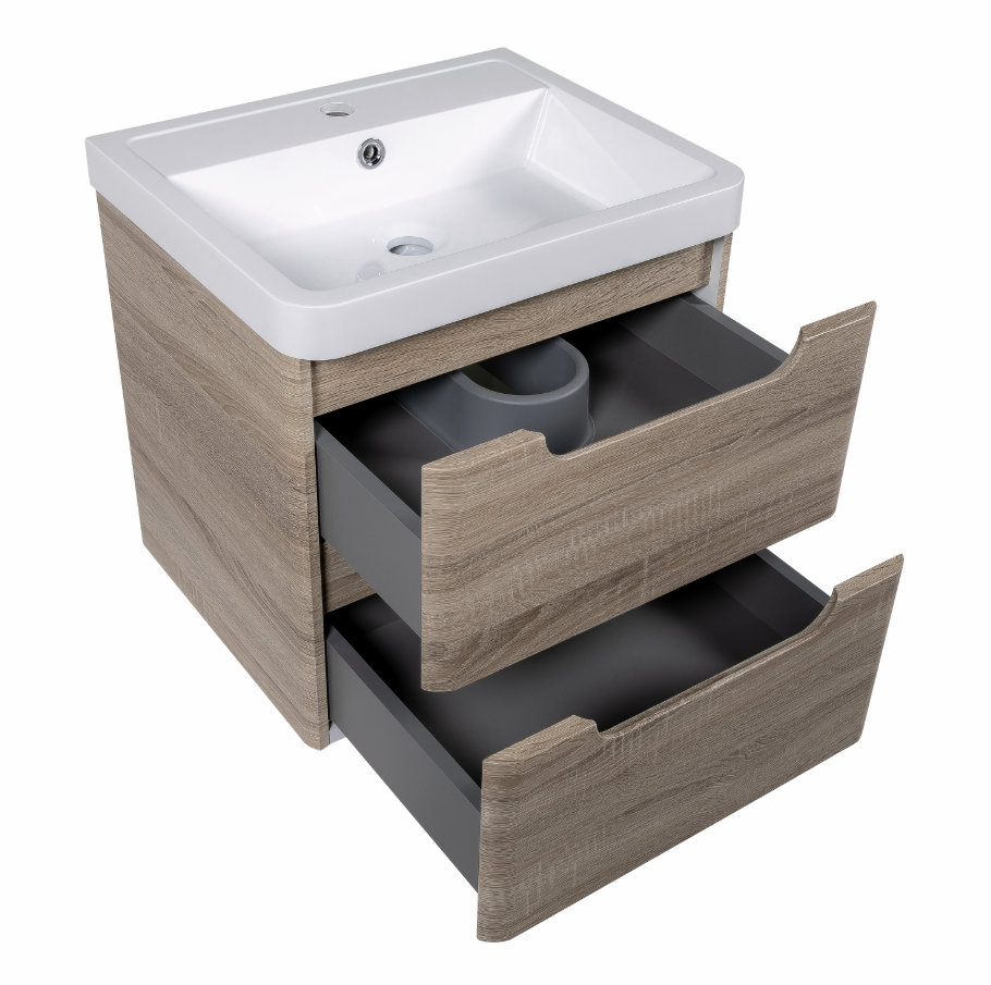 Vela 500mm 2 Drawer Floor standing Vanity Unit & Basin - Amber Oak