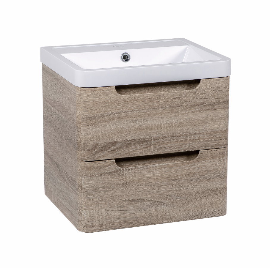 Vela 500mm 2 Drawer Floor standing Vanity Unit & Basin - Amber Oak