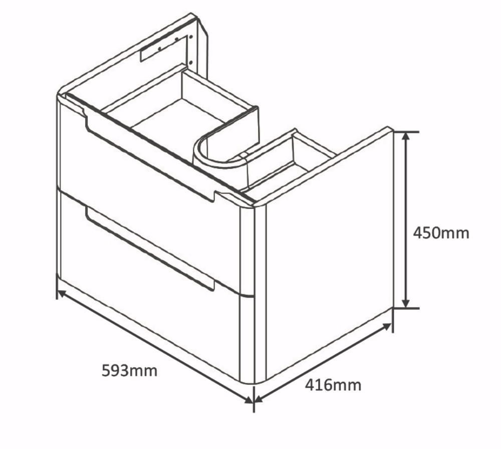 Vela 600mm 2 Drawer Wall Mounted Vanity Unit & Basin - Amber Oak