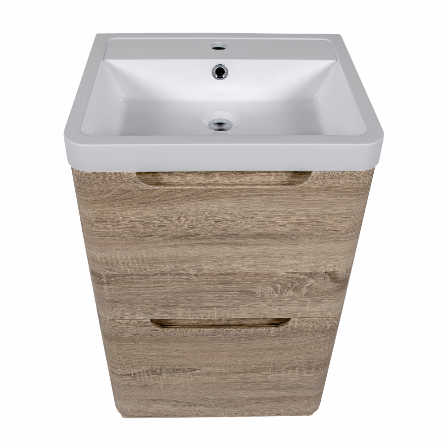 Vela 500mm 2 Drawer Floorstanding Vanity Unit & Basin - Amber Oak