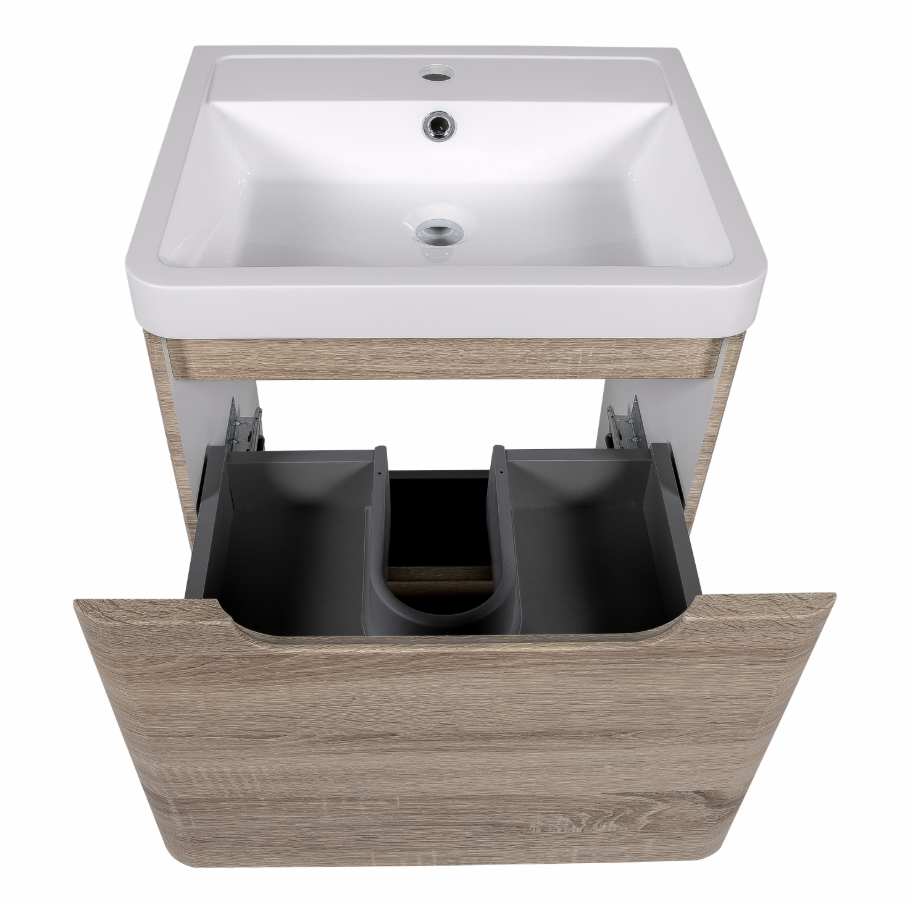 Vela 500mm 2 Drawer Floorstanding Vanity Unit & Basin - Amber Oak