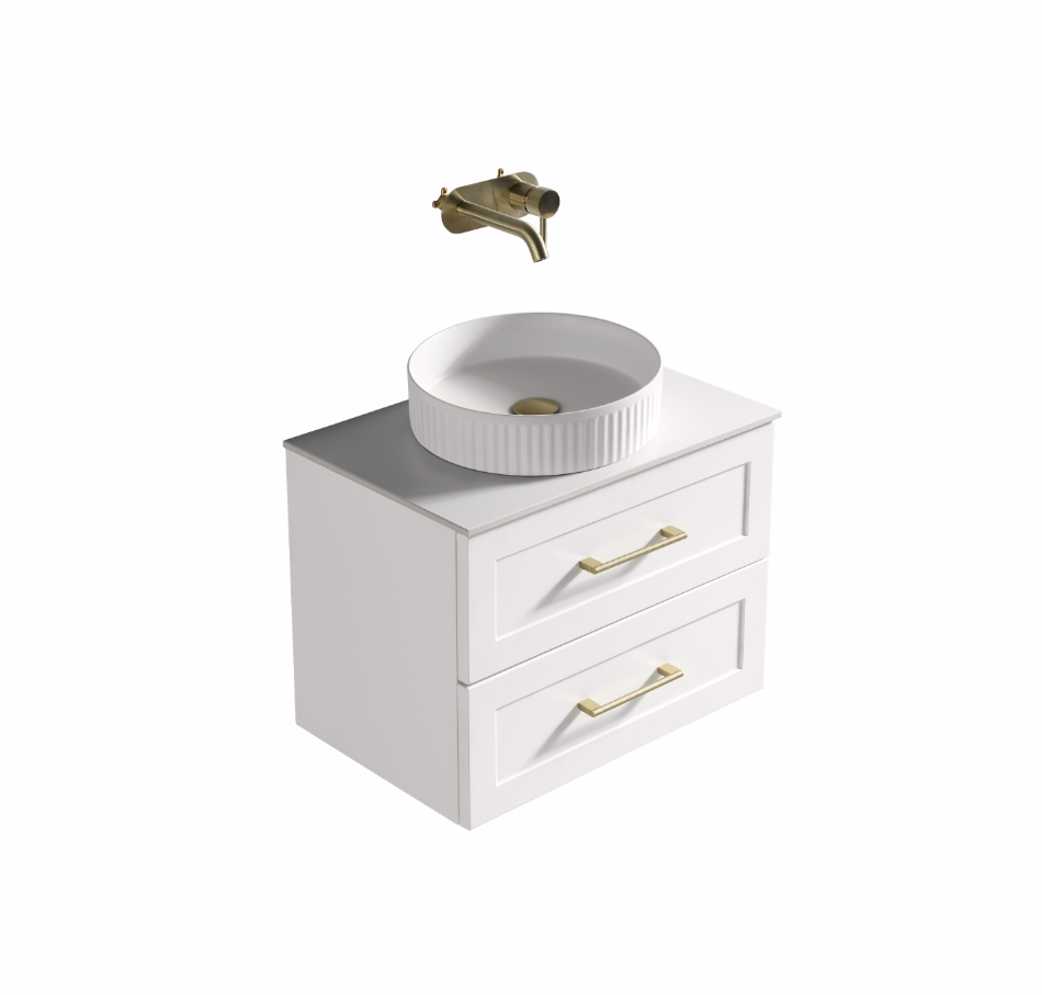 Modena 600mm 2 Drawer Wall Mounted Vanity Unit & Basin - Satin White