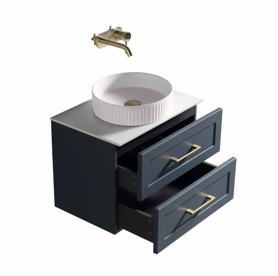 Modena 600mm 2 Drawer Wall Mounted Vanity Unit & Basin - Midnight Blue