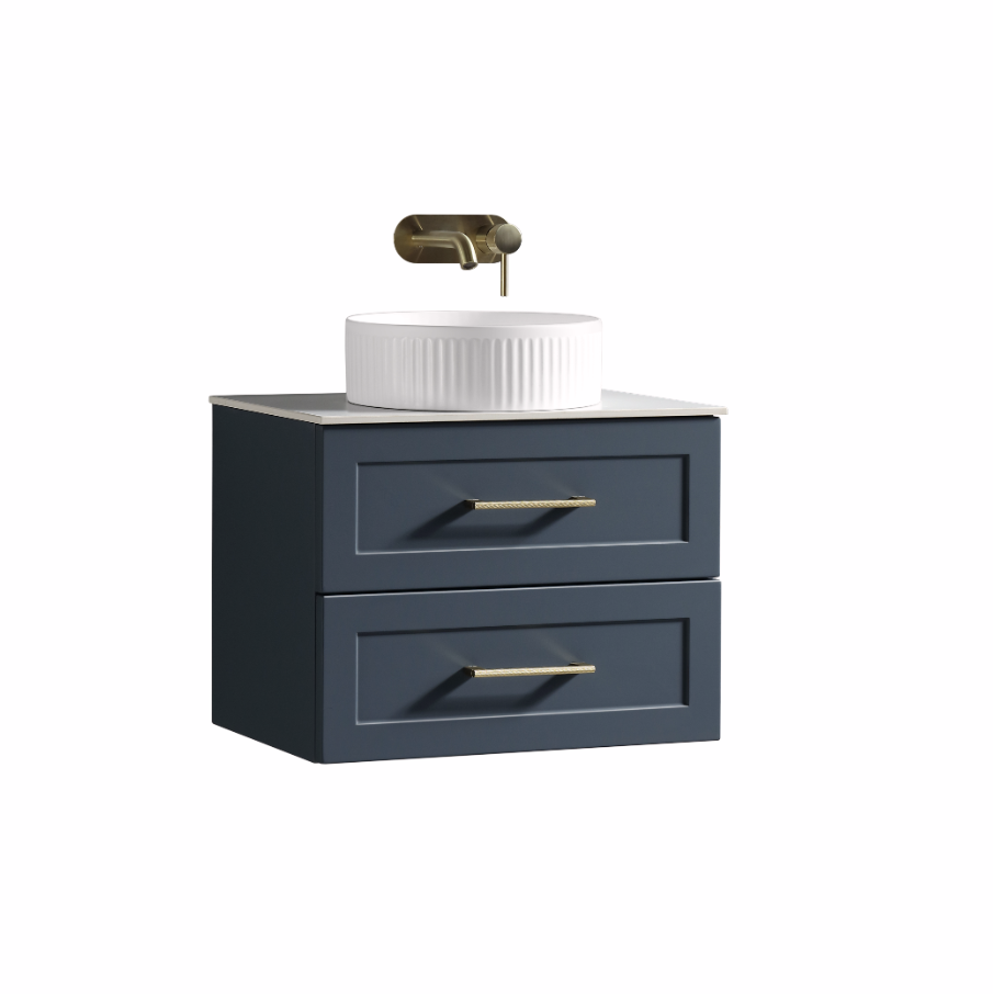 Modena 600mm 2 Drawer Wall Mounted Vanity Unit & Basin - Midnight Blue