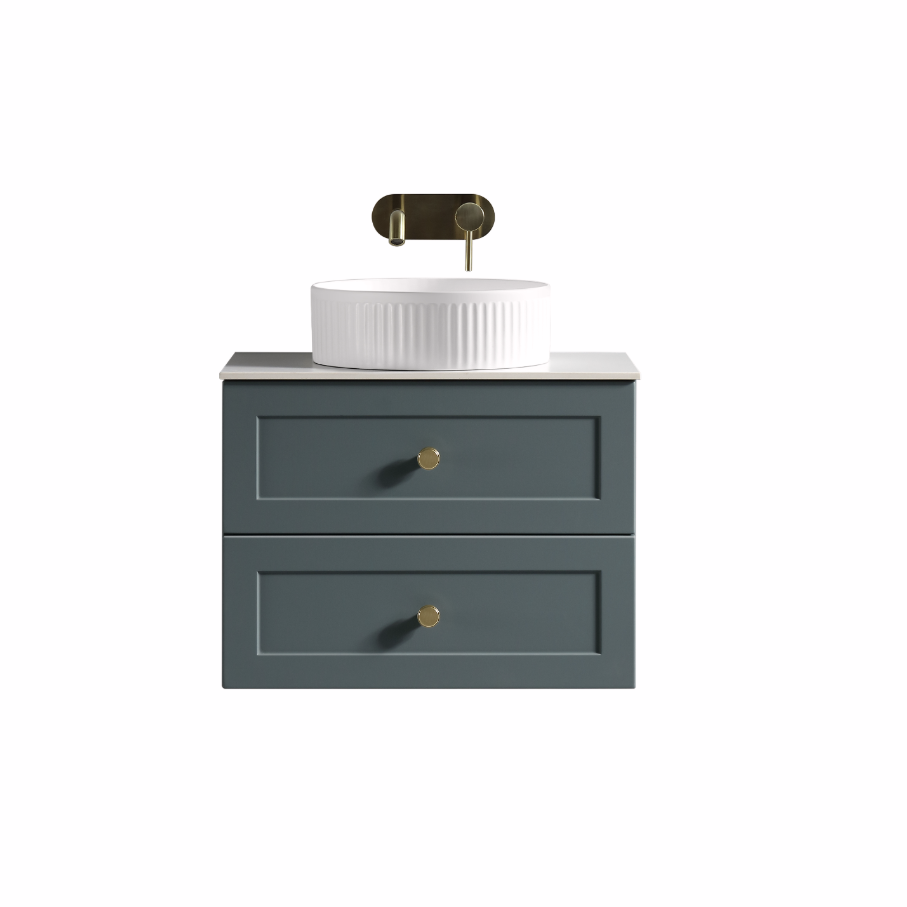 Modena 600mm 2 Drawer Wall Mounted Vanity Unit & Basin - Smoked Sage