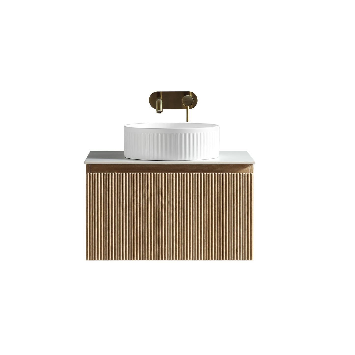 Faenza 600mm 1 Drawer Wall Mounted Vanity Unit & Sintered Stone Counter Top - Amber Oak