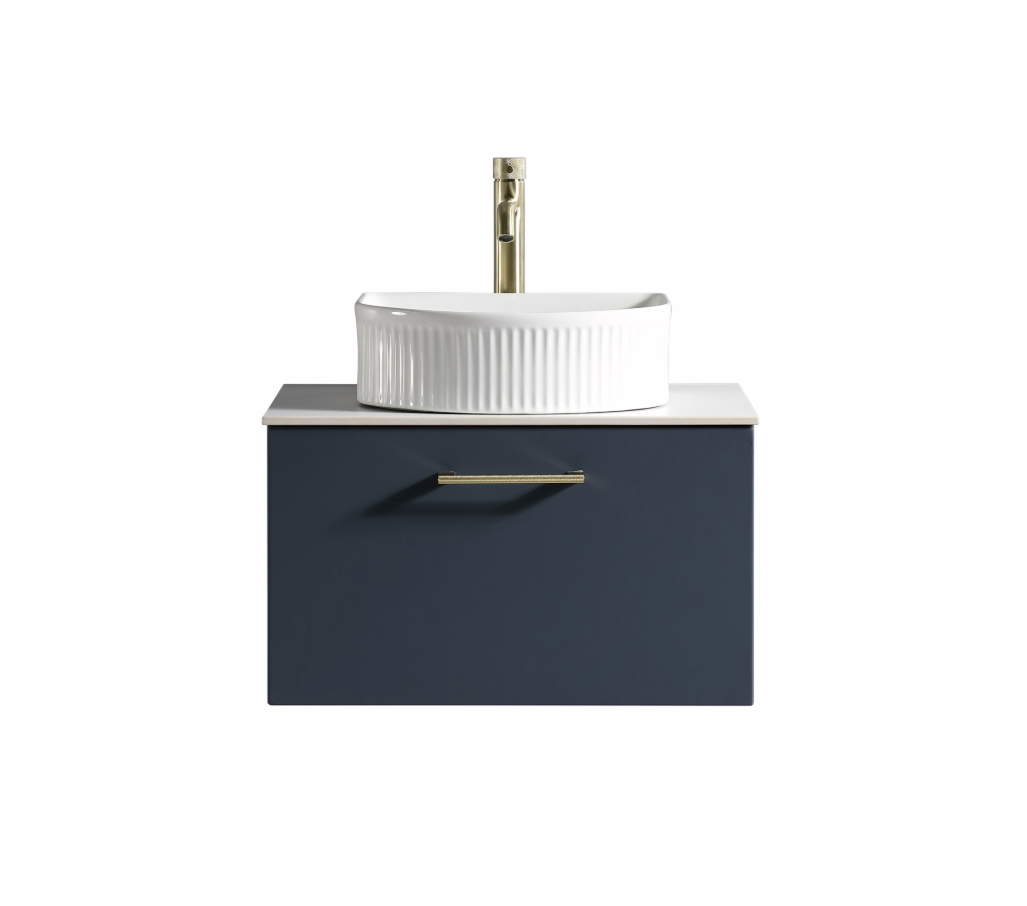 Vicenza 600mm 1 Drawer Wall Mounted Vanity Unit & Sintered Stone Counter Top - Midnight Blue