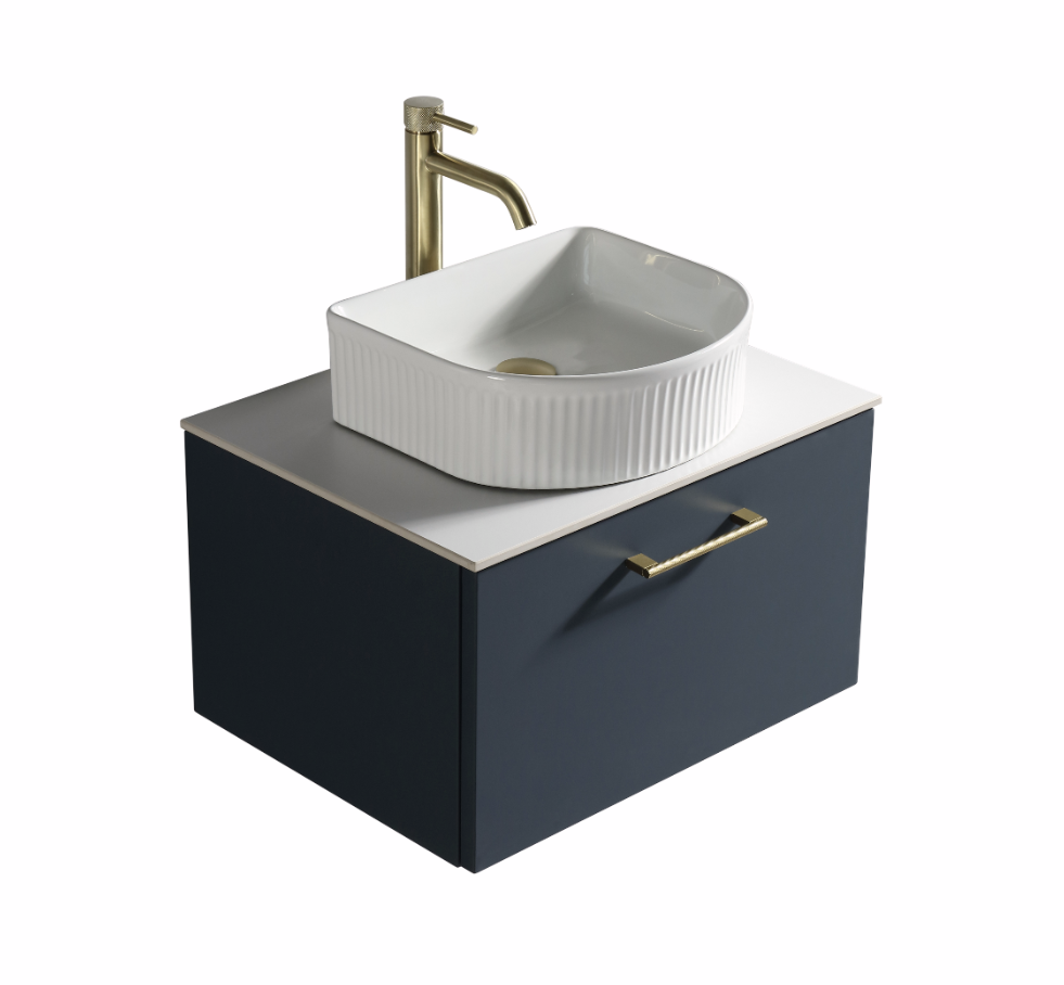 Vicenza 600mm 1 Drawer Wall Mounted Vanity Unit & Sintered Stone Counter Top - Midnight Blue