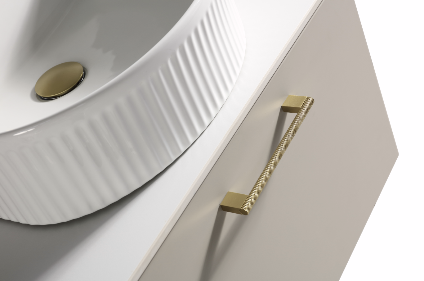 Vicenza 600mm 1 Drawer Wall Mounted Vanity Unit & Sintered Stone Counter Top - Cashmere