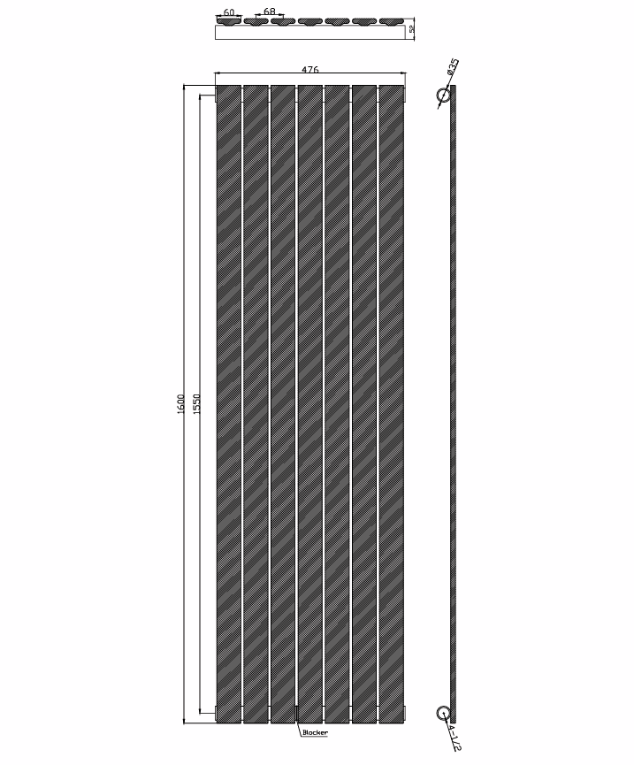 Sereno 476x1600mm Single Vertical Radiator - White