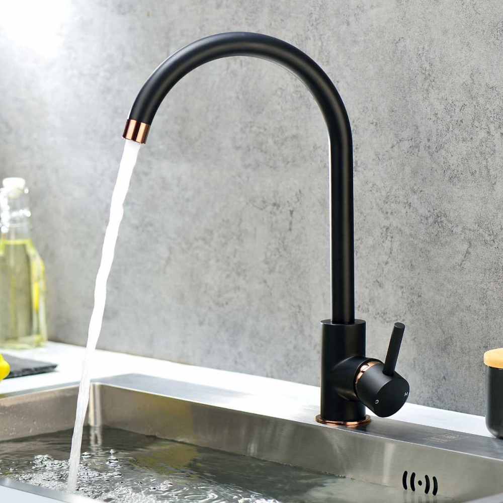 Rimini Single Lever Kitchen Tap - Black & Rose Gold