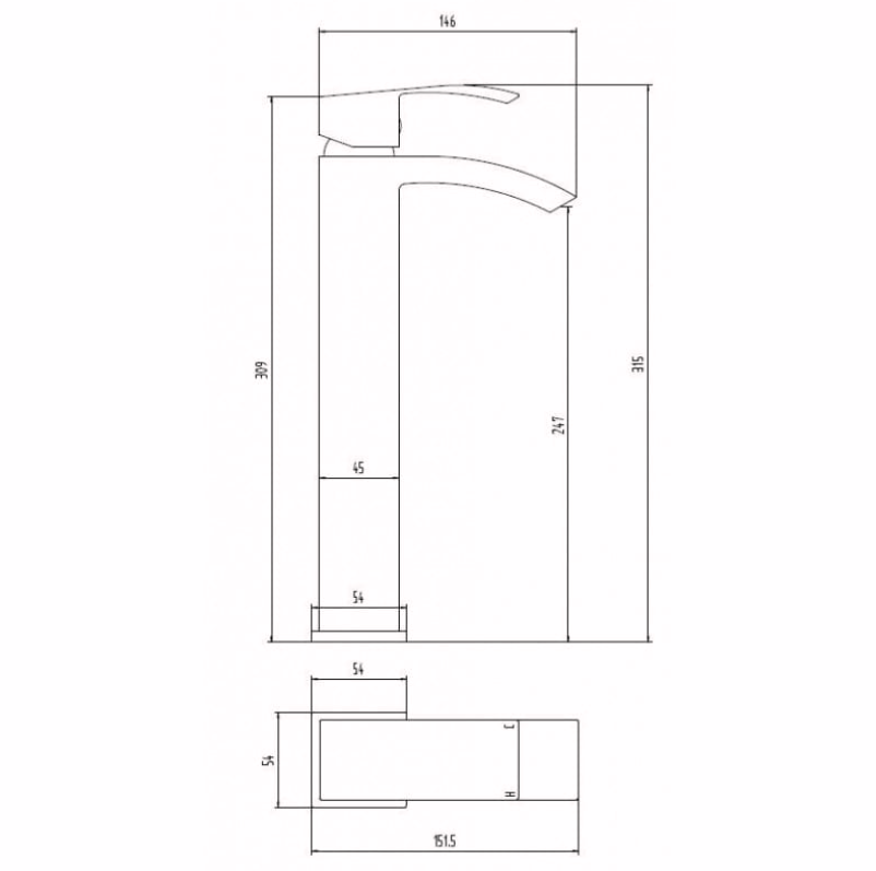 Flow Curve Tall Basin Mixer - Chrome