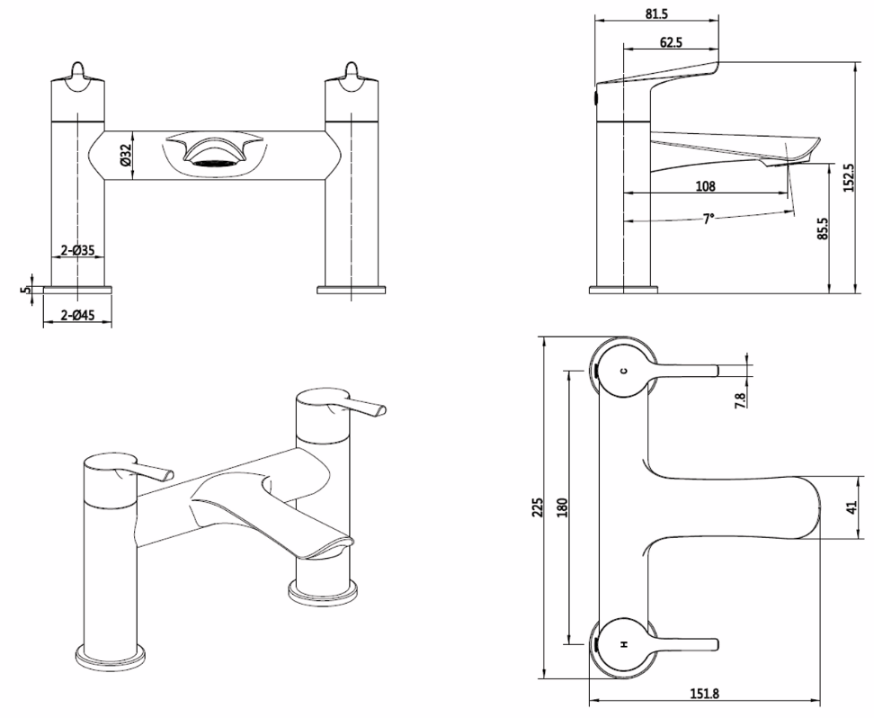 Cavo Bath Filler - Brushed Brass