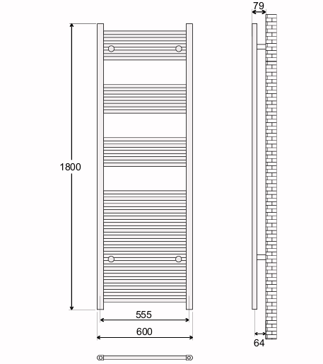 Avanti 600x1800mm Heated Towel Rail - Brushed Brass