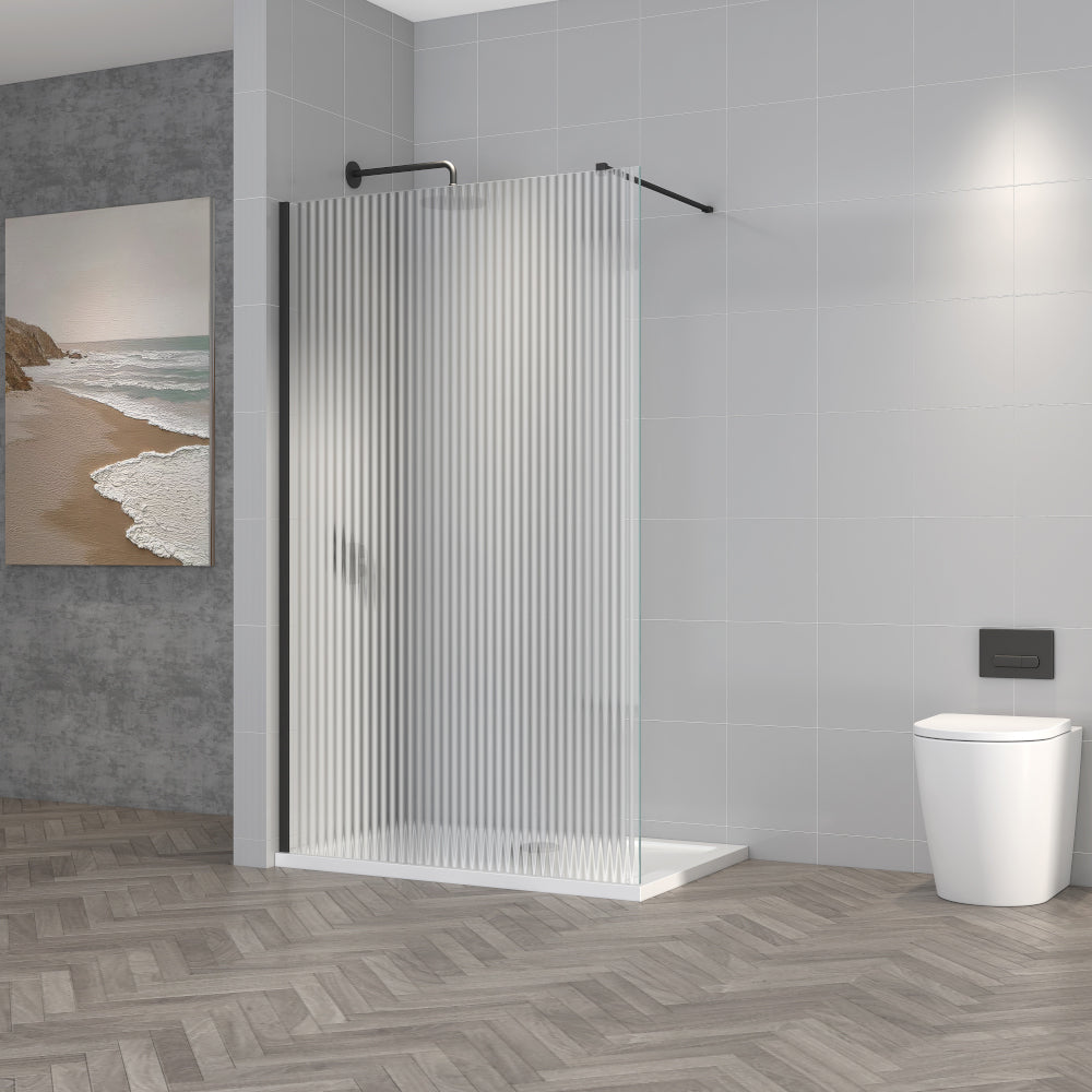 1100mm Fluted Wetroom Screen - Black