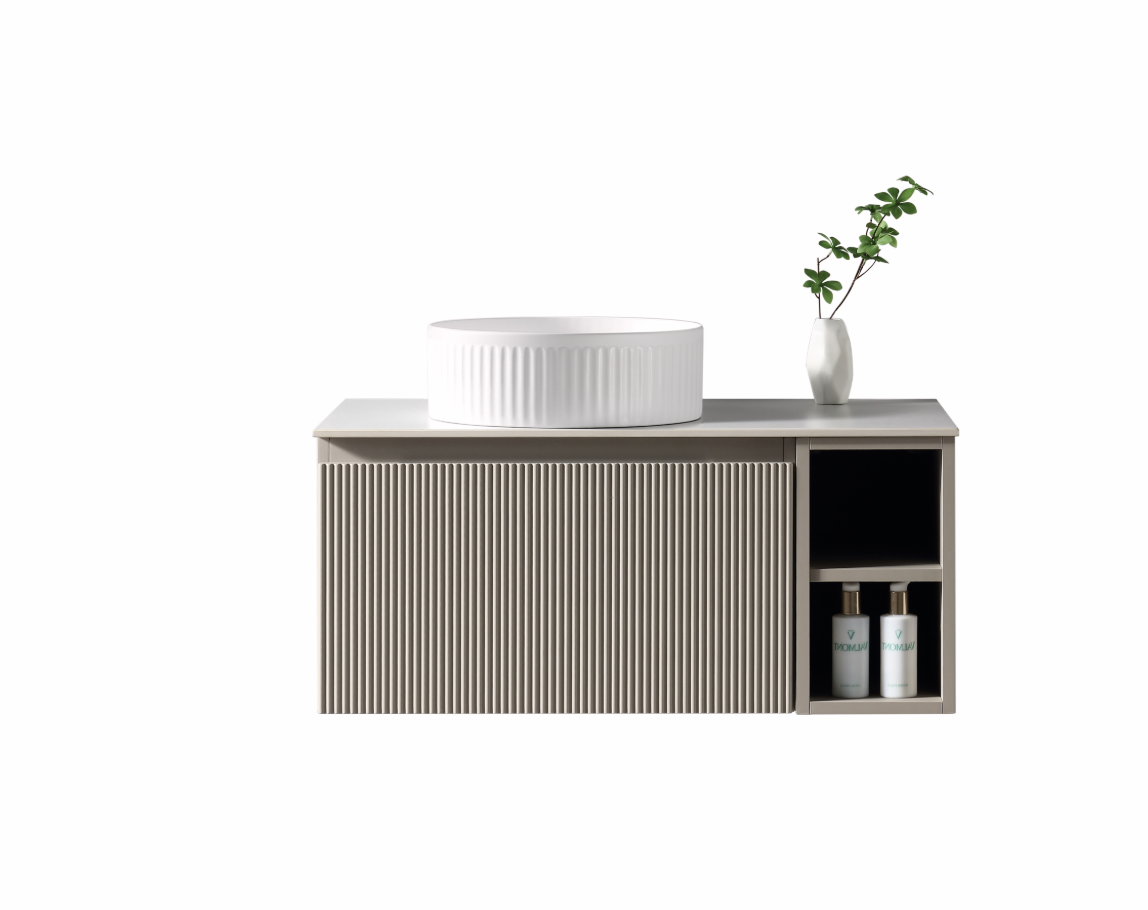 Faenza 800mm Wall Mounted Vanity Unit & Countertop with Side Storage - Brunello Cashmere RH