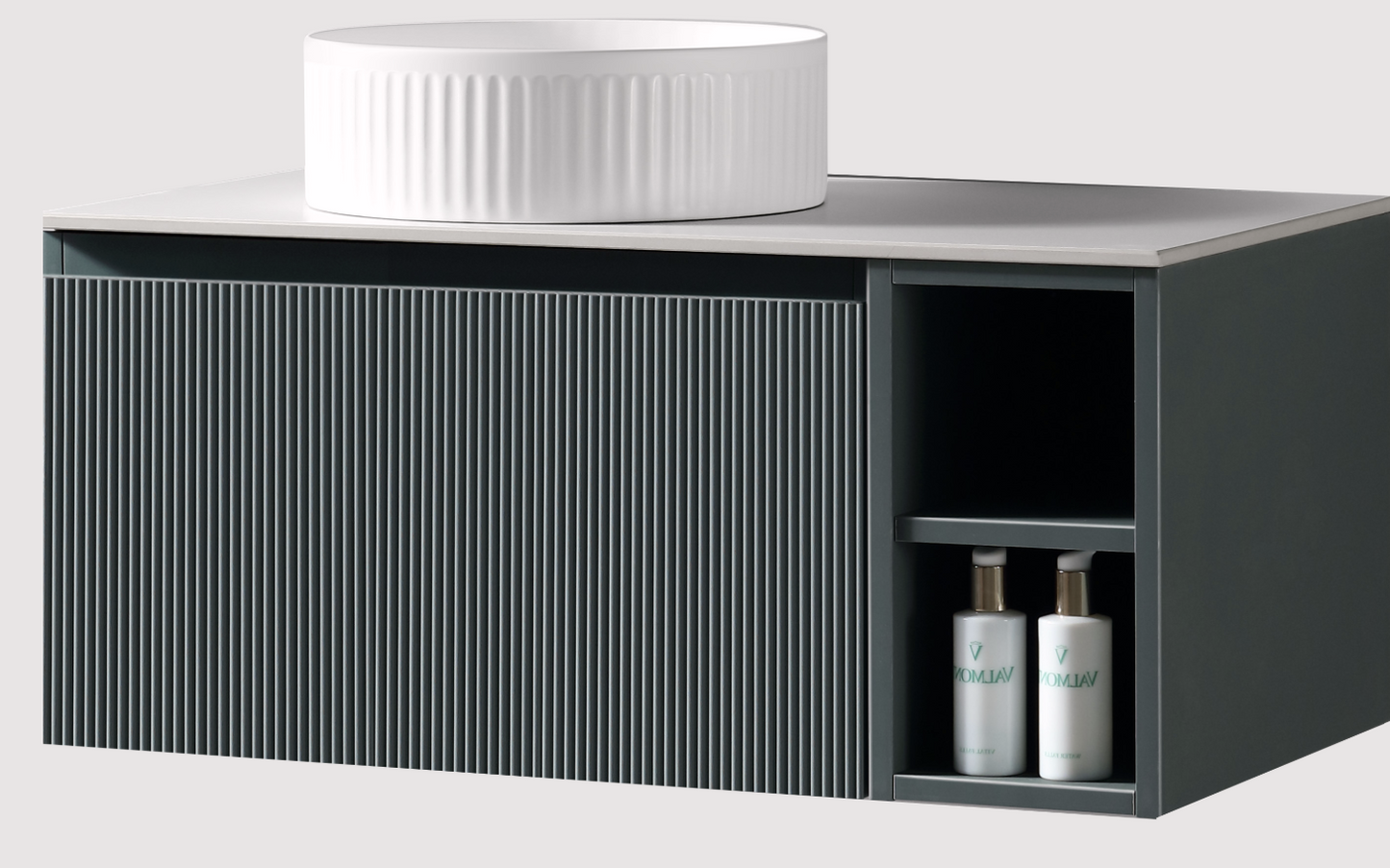 Faenza 800mm Wall Mounted Vanity Unit & Countertop with Side Storage - Riveria Blue RH