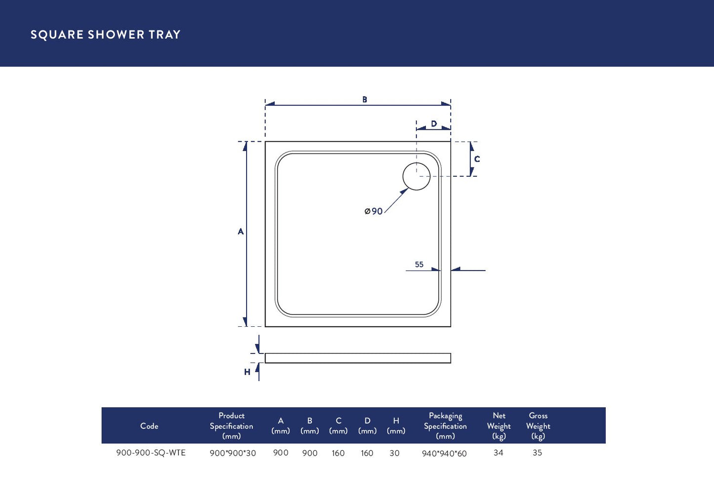 900x900 Shower Tray