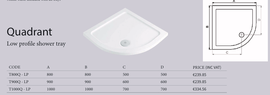 800mm Quadrant Shower Tray