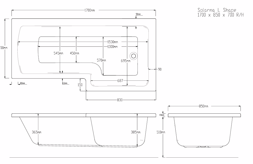 Astra L-Shape Bath & Screen - Right Hand