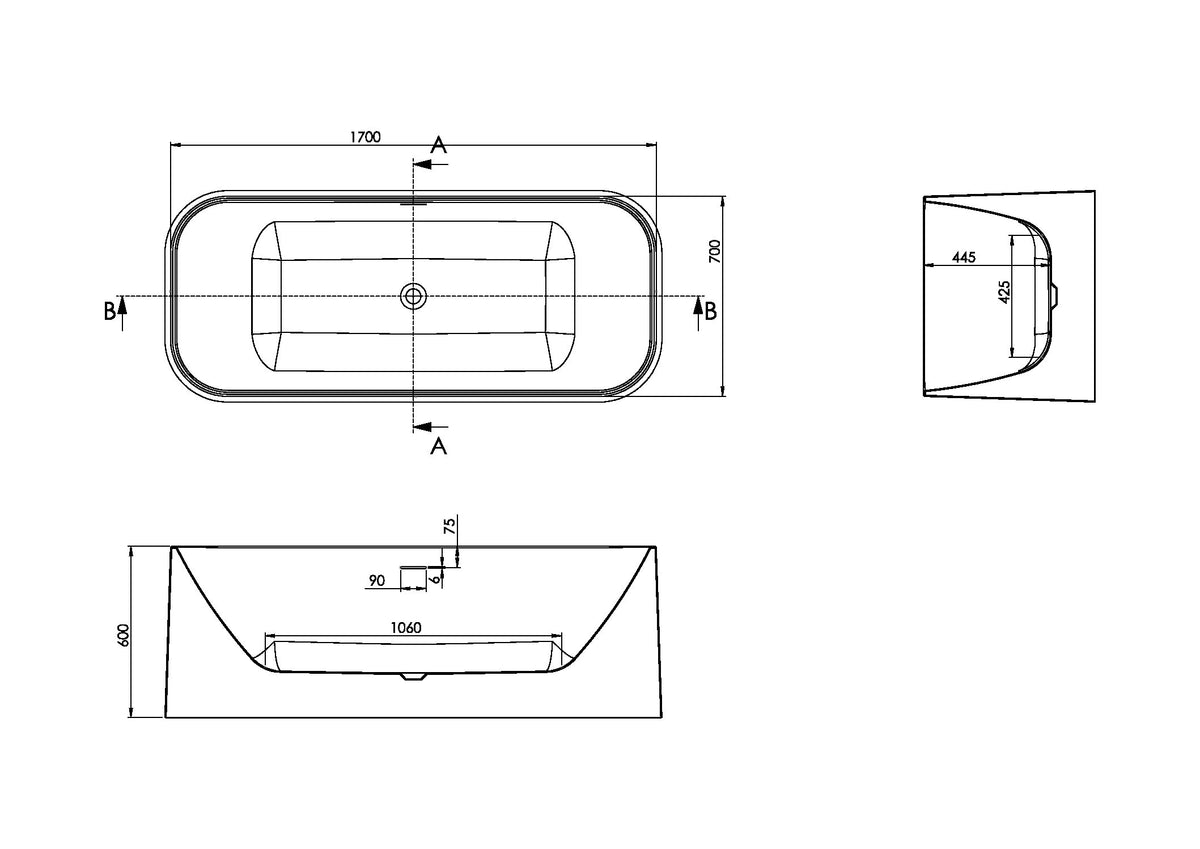 Cadiz Freestanding Bath - dimensions