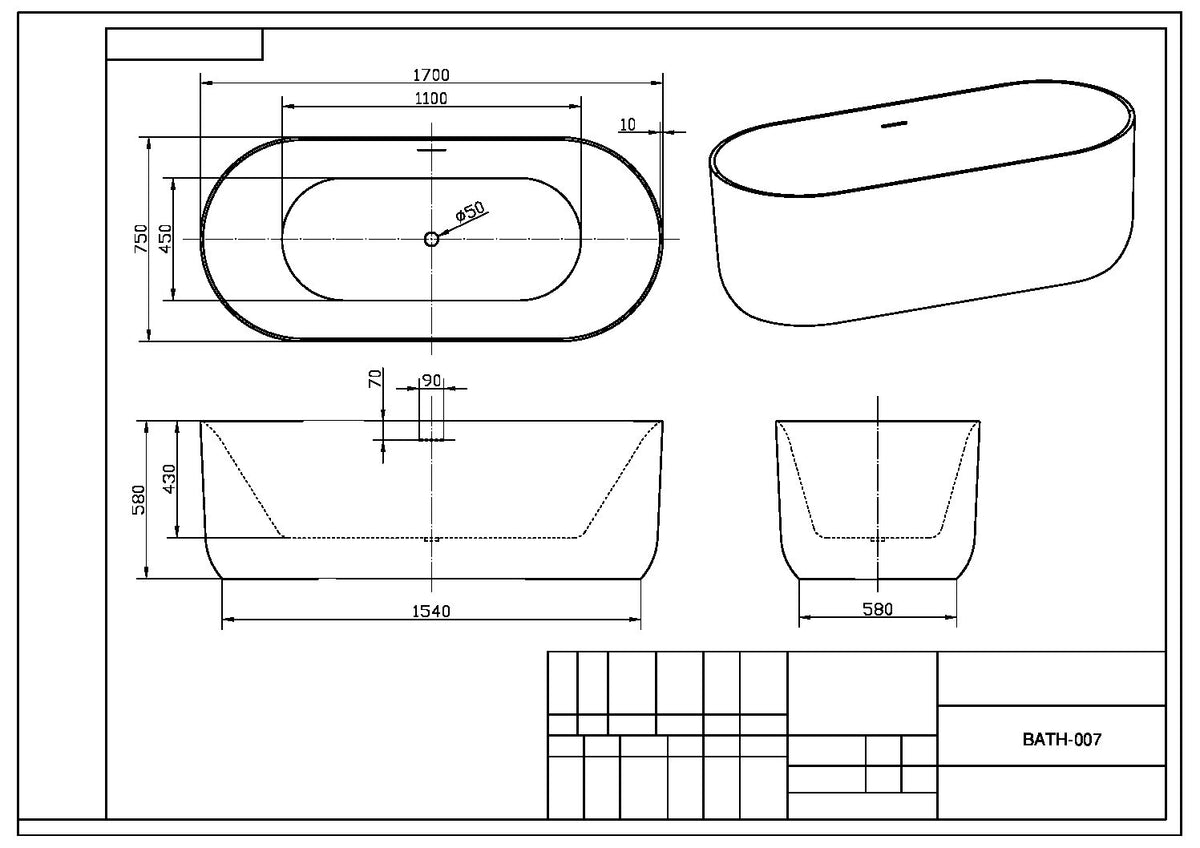 Elba Oval Bath - dimensions
