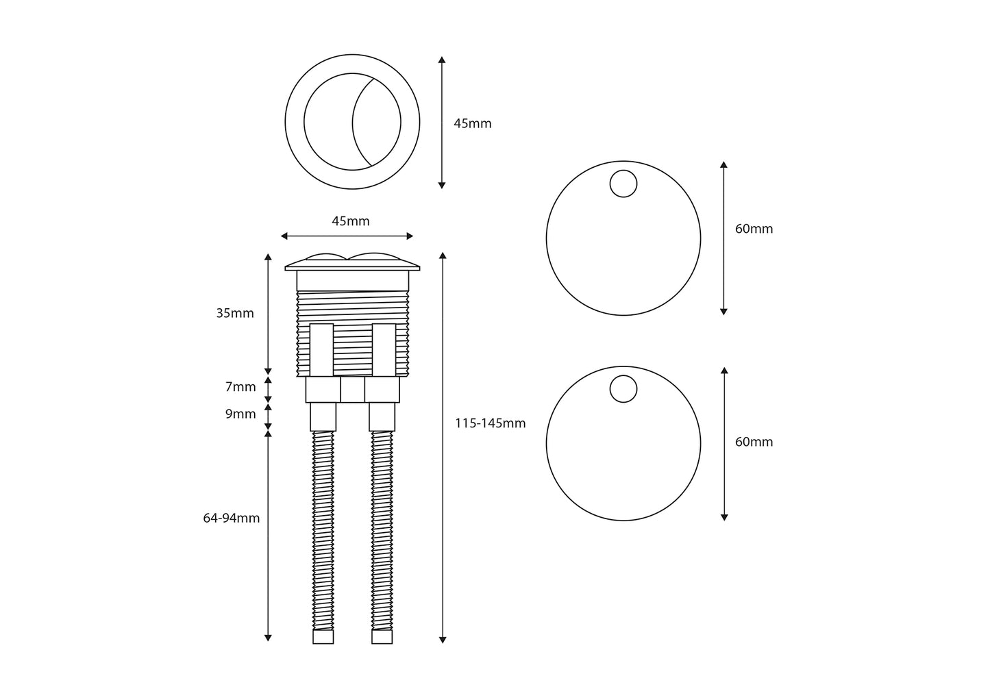 Flush Button & Hinge Covers - Black