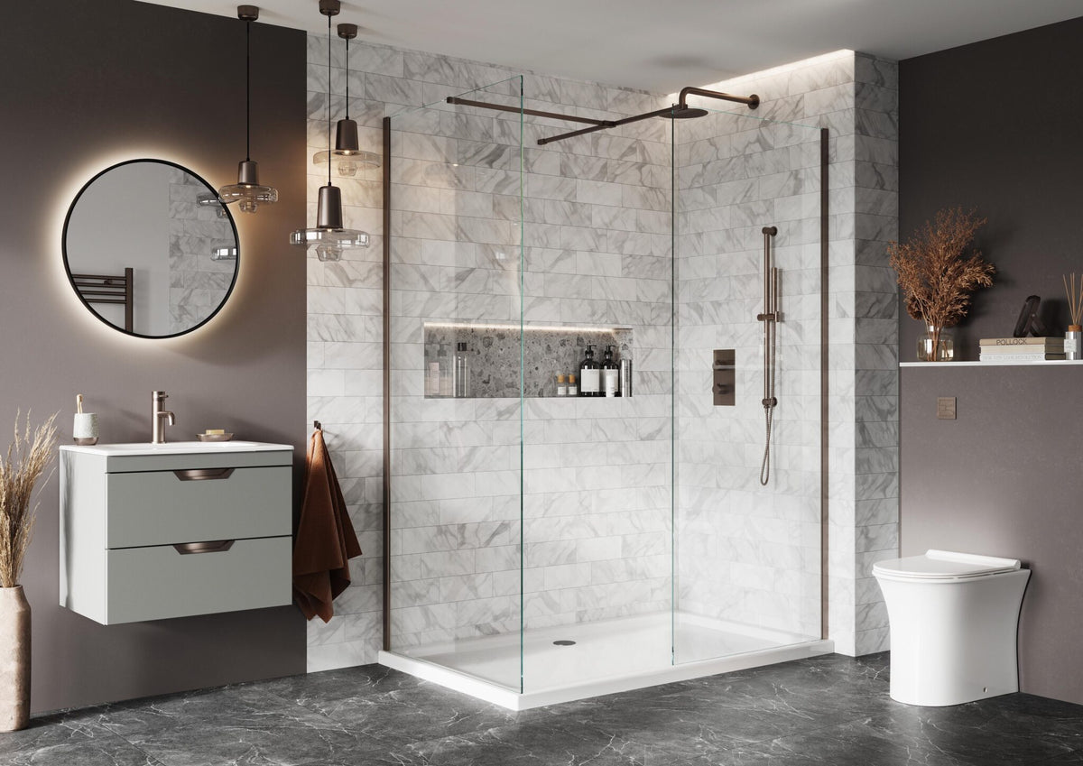 Sense8 1100mm Wetroom Screen & Support Arm - Brushed Bronze